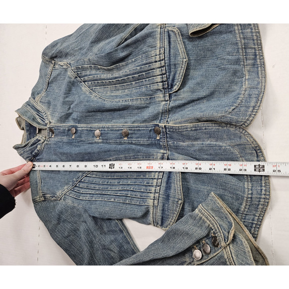 J Jill Denim Jacket Women's Medium Blue Jean Pleated BOHO Cottagecore Cotton - Picture 3 of 9
